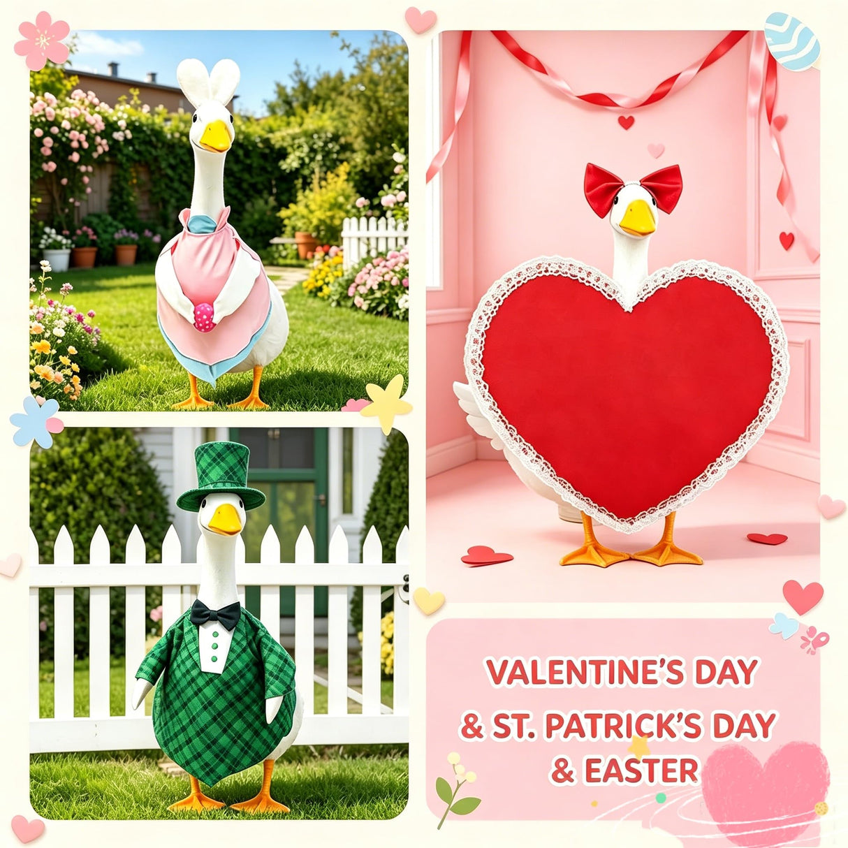 8 Set Holiday Porch Goose Outfits All Seasons Holiday Bundle St. Patrick Easter Summer Hawaiian 4th of July Fall Lawn Goose Clothing Porch Goose Clothes for Goose Patio Yard Lawn Decor