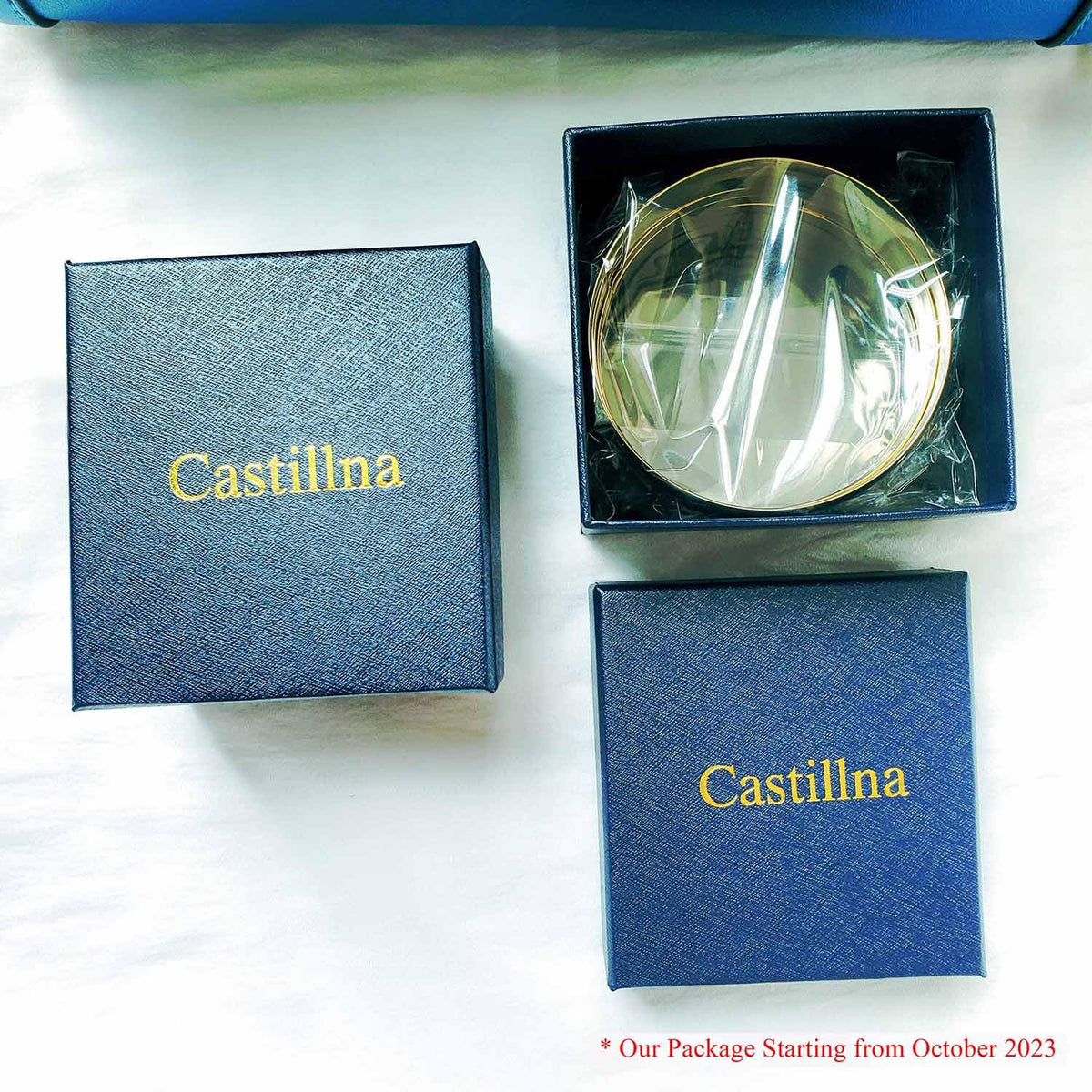Castillna 14K Plated Gold Bangle Bracelets for Women, Set of 7 Pieces, 9 Inches
