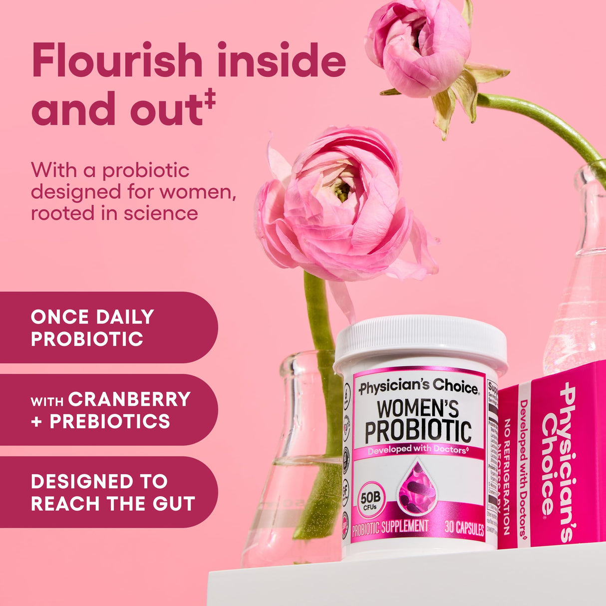 Physician's Choice Probiotics - PH Balance, Digestive, UT, & Feminine Health - 50 Billion CFU - 6 Unique Strains for Women - Organic Prebiotics, Cranberry Extract+ - Probiotic - 60 CT