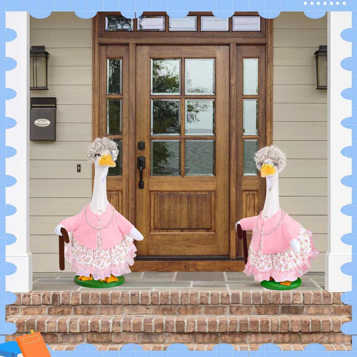 JcHrmers Old Lady Goose Outfits Porch Goose Clothes Fits 23" Cement Plastic Goose Statue Grandma Goose Outfit with Wig Glasses Pearl Necklace for School Outdoor Garden Lawn Yard Patio Art Decor