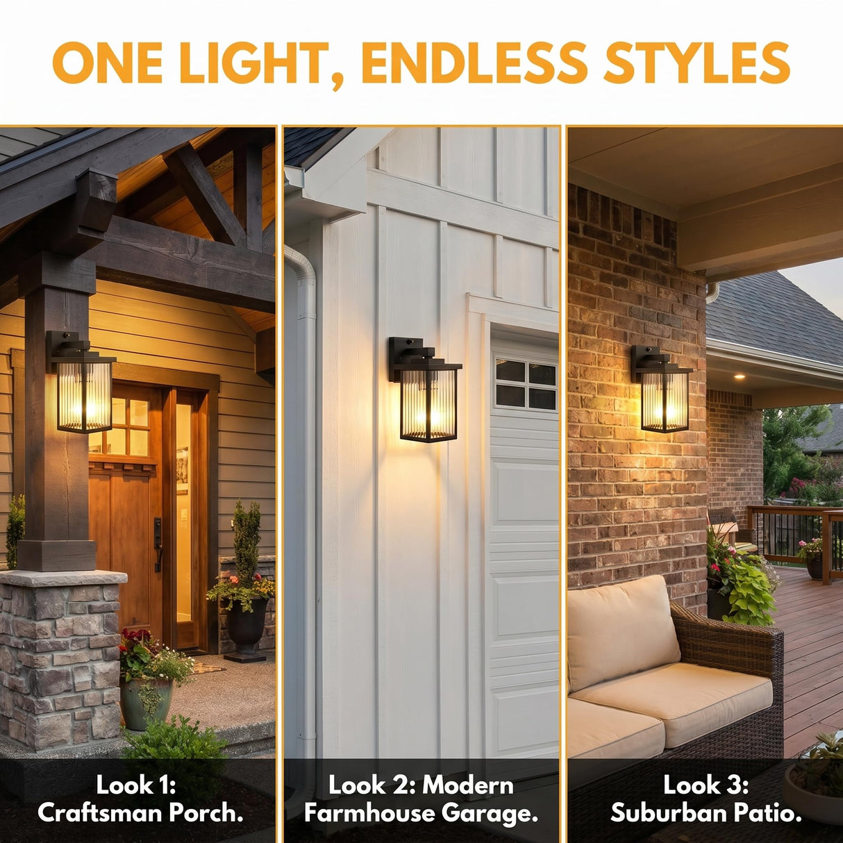 hameso Dusk to Dawn Outdoor Lighting, Waterproof Outdoor Porch Light with Tempered Glass, Outdoor Light Fixture for House Exterior Front Door Garage Patio