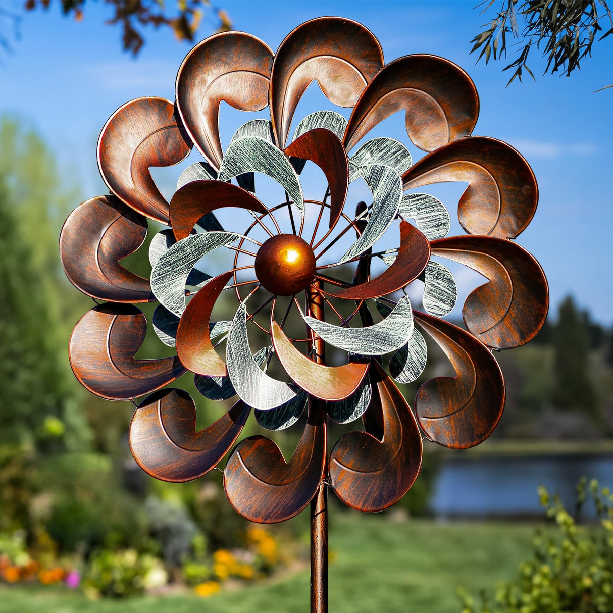Wind Spinners for Yard and Garden Large, 84 Inch Wind Spinners Outdoor Metal, Wind Sculptures & Spinners Birthday Gifts for Family or Friends(Classical Flower)
