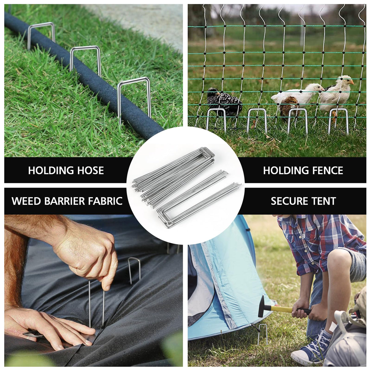 HOOPLE 200Pack 6 Inch 11 Gauge Galvanized Landscape Staples,Stakes for Outdoor Decorations, Anti-Rust Staples for Weed Barrier Fabric, U-Shaped Tent Stakes (200)