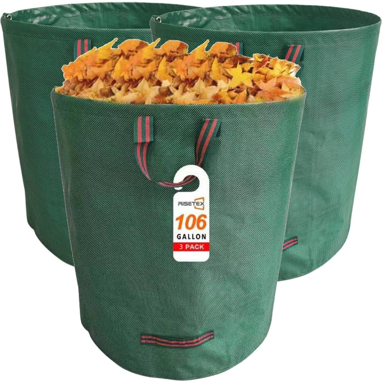 RISETEX Leaf Collector 3-Pack | 106Gal Eco-Friendly Reusable Leaf Bags | Heavy-Duty Self-Standing Yard Waste Container w/4 Handles for Lawn Maintenance & Outdoor Recycling