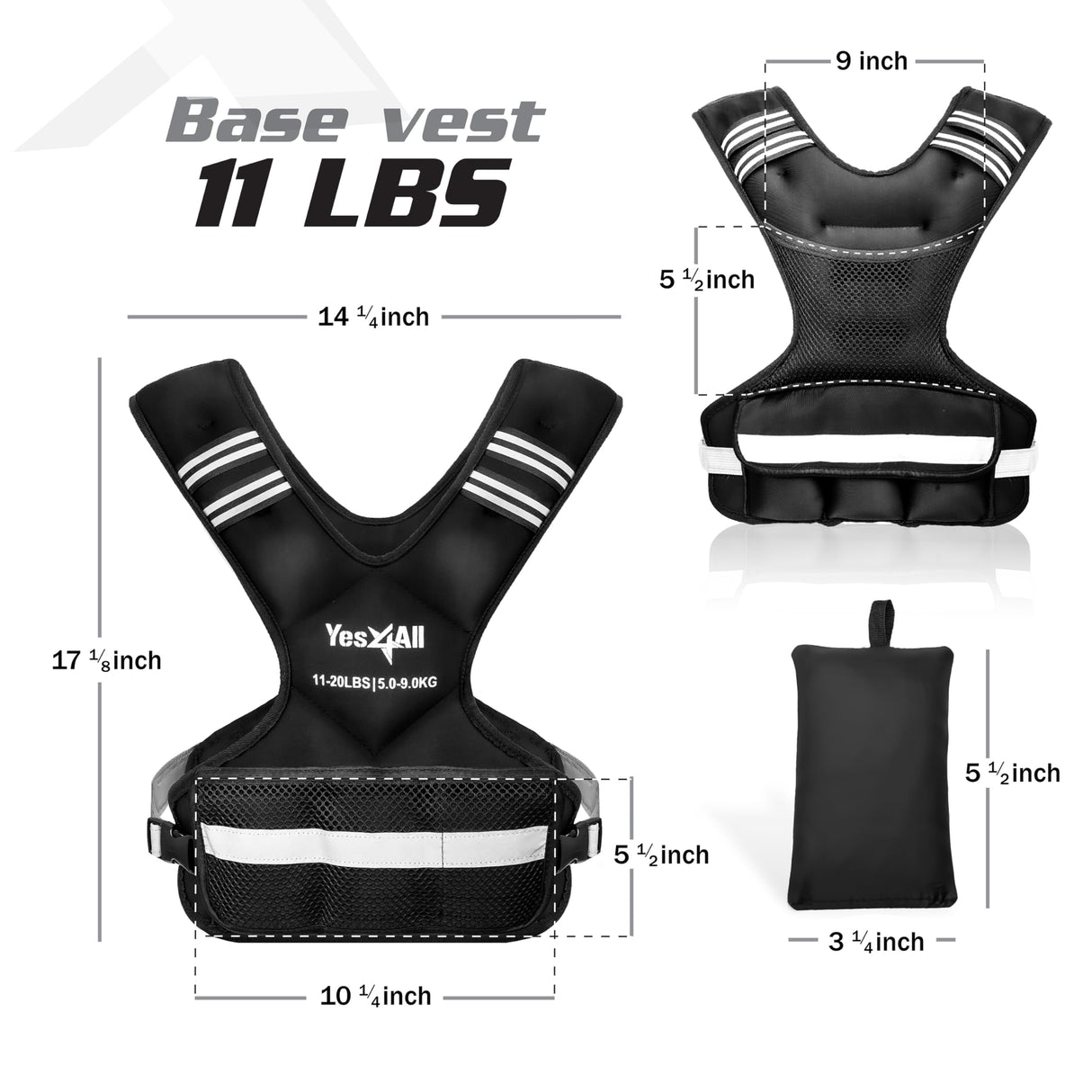 Yes4All Adjustable Weighted Vest 11-20lbs with Reflective Strip, Large Weight Vest for Strength Training for Men & Women