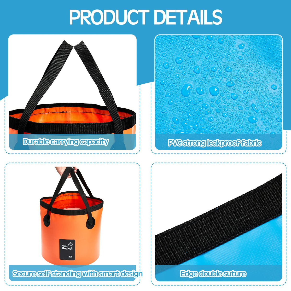 Tessco for you 3 Pcs 5 Gallon Bucket Collapsible Foldable Bucket with Handle for Beach Camping Fishing to Hold Water Folding Container Carry Bag Portable Fold up Lightweight(Orange)
