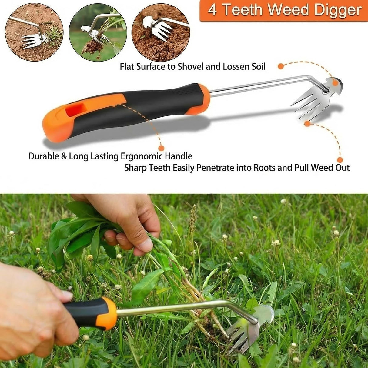 Weed Puller Tool Set, 3 Stainless Steel Hand Weeders for Lawn and Garden