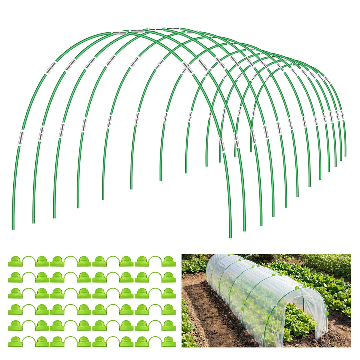 72 Pieces Garden Hoops for Raised Beds Fiberglass Support Greenhouse Hoops