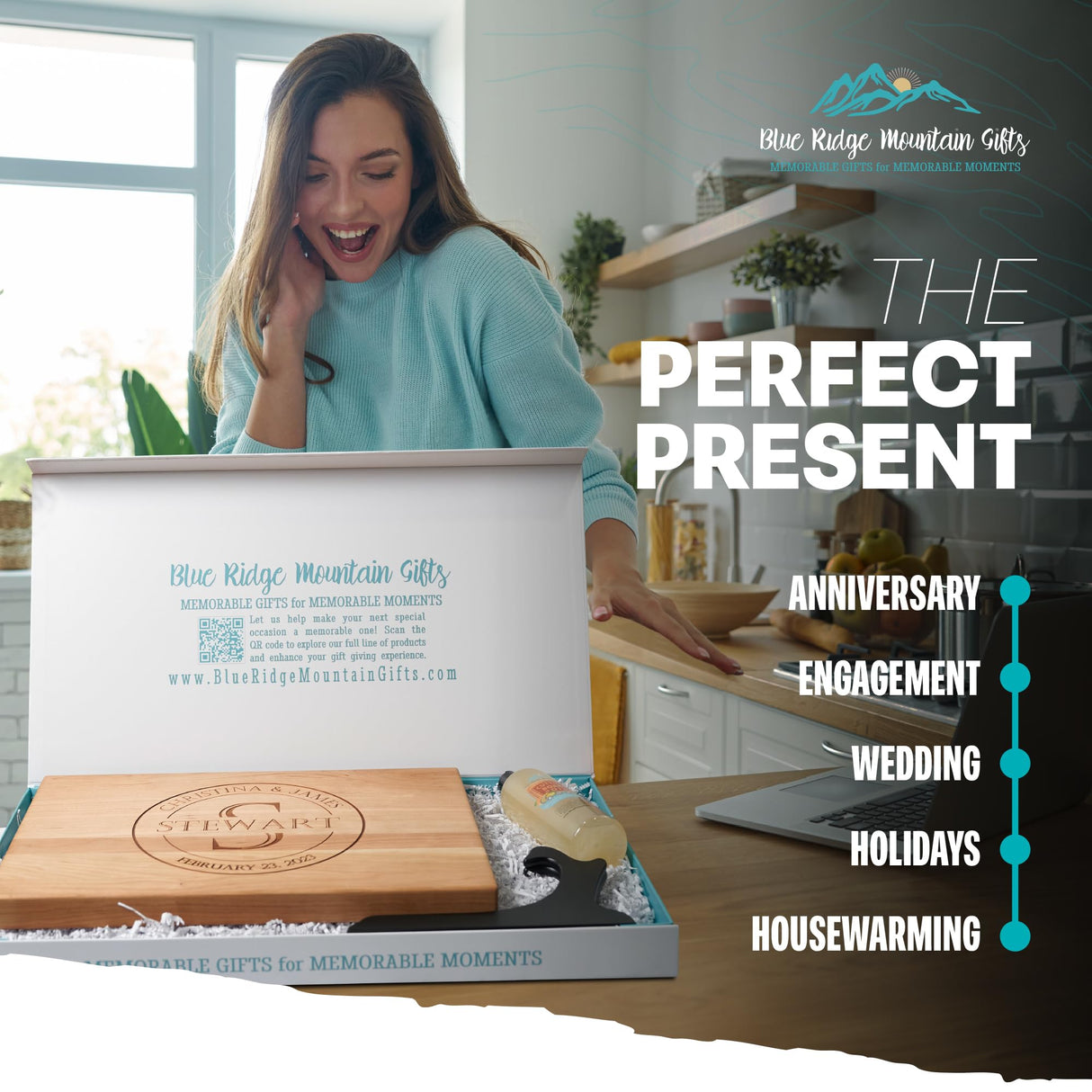 Blue Ridge Mountain Gifts Personalized Wood Cutting Board Laser Engraved Anniversary or Wedding Gift Custom Charcuterie Board Personalized Christmas Gift