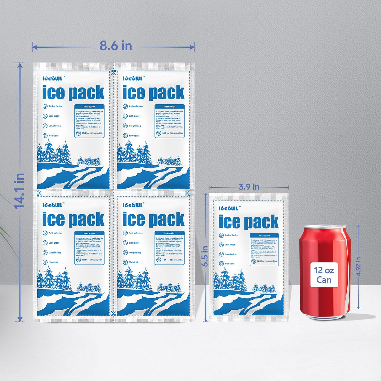 ICE OWL Dry Ice Packs for Shipping Non-Stick for Food Double-Sided Absorption TUV and SGS Tests Long Lasting Shipping Cold Packs 20 Sheets 14"x8.7" 20x4 for Coolers Lunch Bags 80Cells