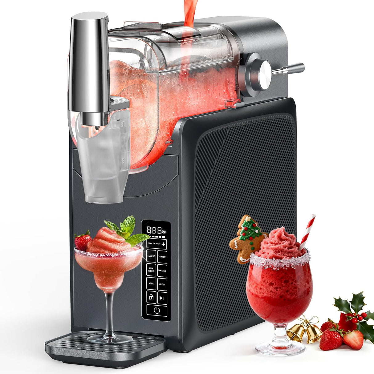 Slushie Machine No Ice Needed 88oz, Slushy Machine for Home with LED Display and 5 Preset Modes, Auto-Clean, Frozen Drink Maker Perfect for Margarita,Frappés, Cocktail Smoothie, Milkshake and More