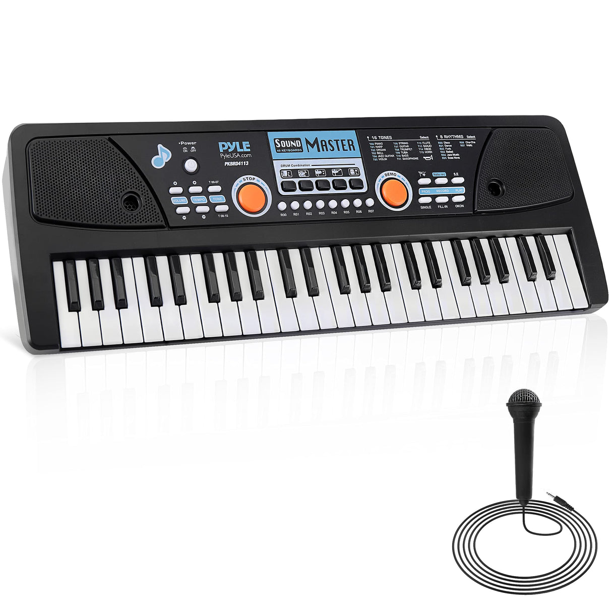 Pyle, Electric 49 Keys-Portable Digital Musical Karaoke Piano Keyboard-8 Rhythms 16 Tones, Stereo Speakers, Rechargeable Battery-Wired Microphone-Beginners Kids Adult PKBRD4113 (PKBRD4113.3)