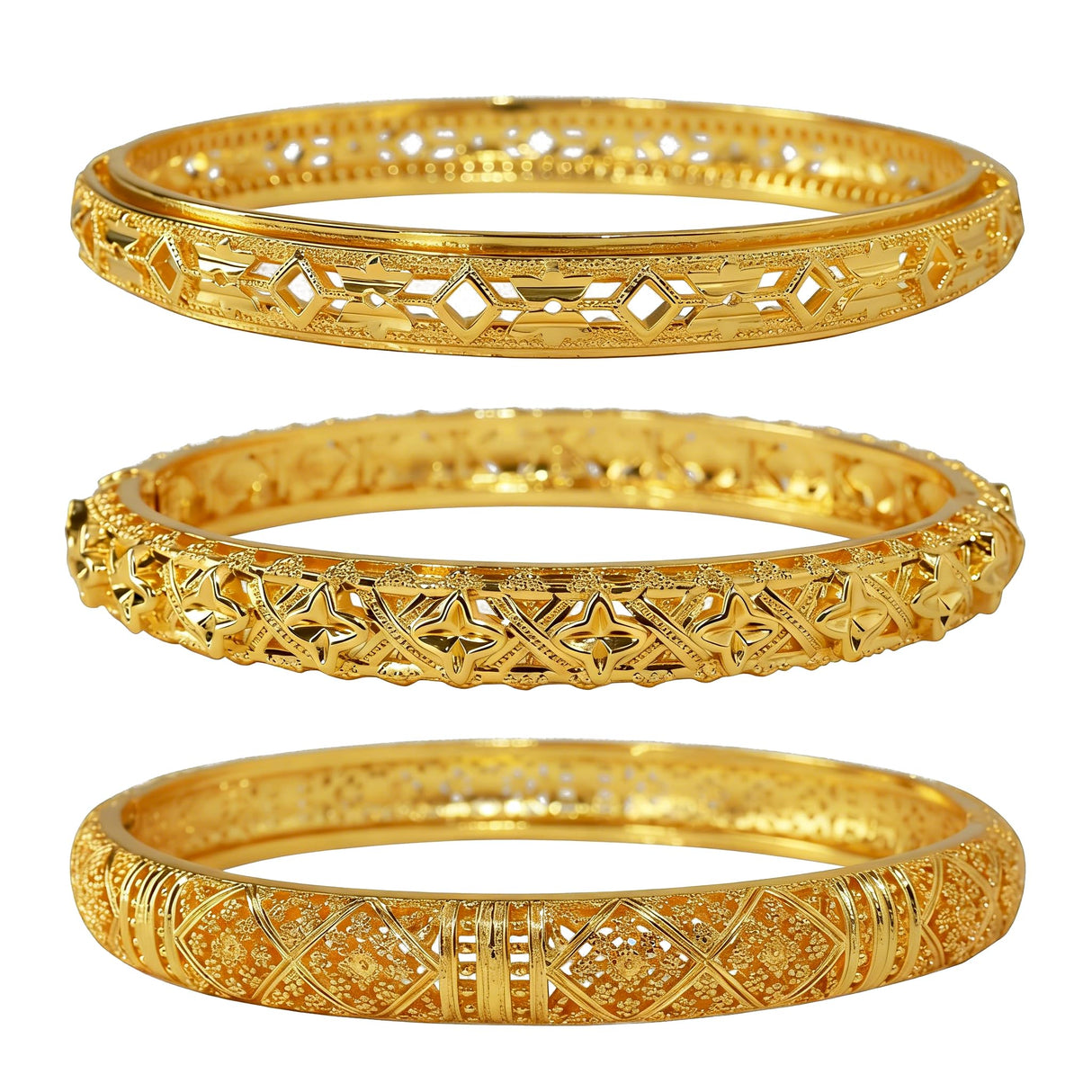 3 Pack 18K Gold Plated Dubai Gold Bangle Bracelet Jewelry Set for Women