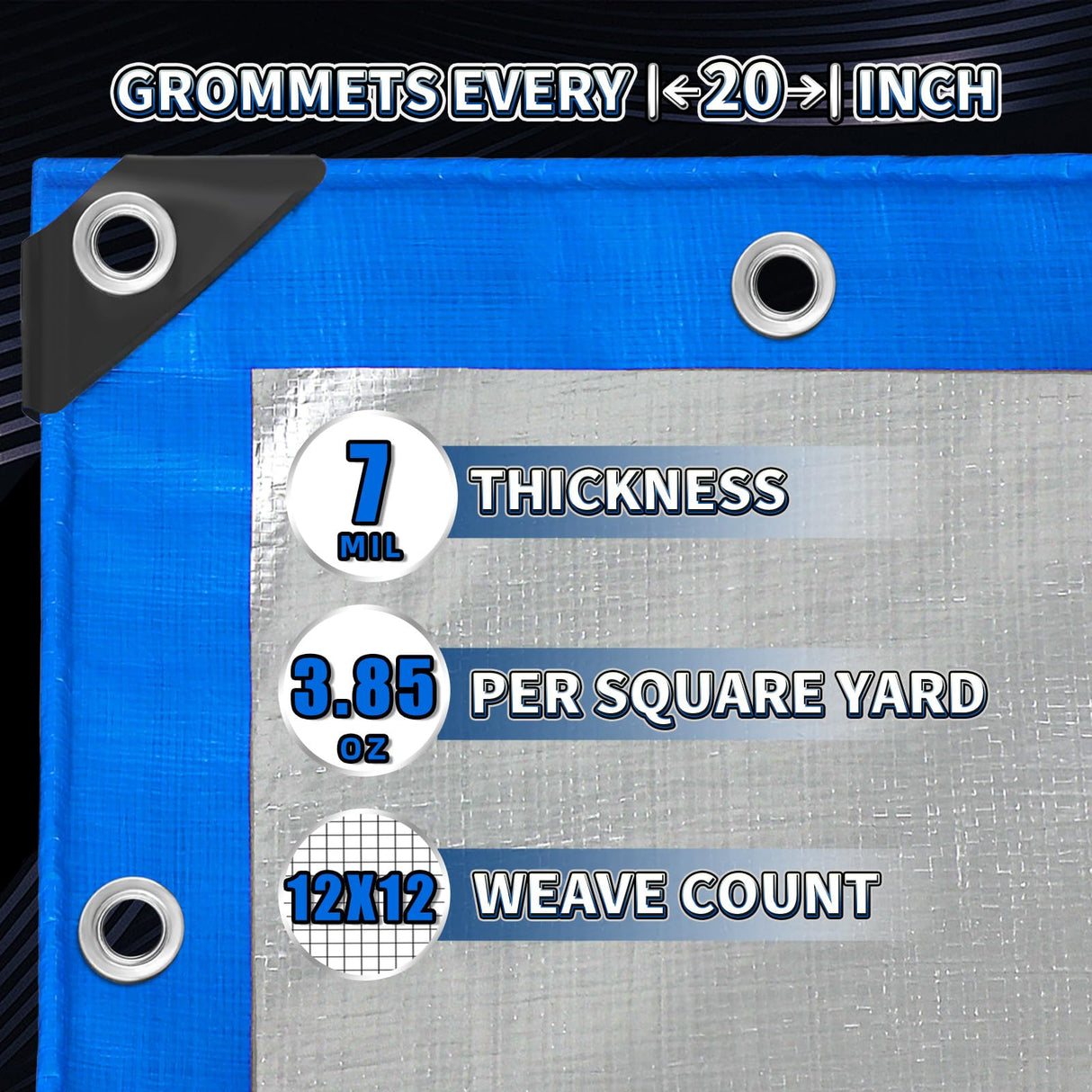TA*RP YXCN Tarp 10x12 Feet, 7 Mil Thick Waterproof Poly Tarps Cover UV Resistant, Rip & Tear Proof with Metal Grommets Every 20 Inche (Blue/Silver)