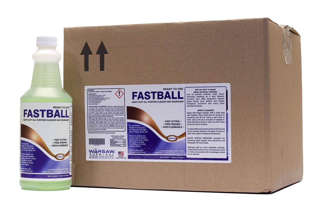 Warsaw Fastball Heavy Duty Industrial Degreaser & All Purpose Cleaner, Pine Scent, Biodegradable, Alcohol Free, Fast Acting, Multi-Surface, 1 Quart, Concentrated Liquid, Industrial Cleaning Agent