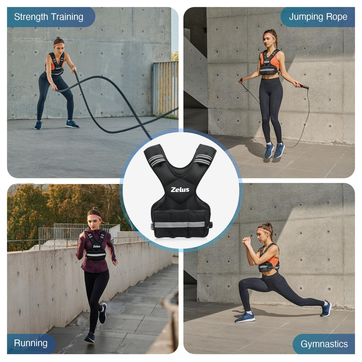 ZELUS Weighted Vest for Men and Women | 4-10lb/11-20lb/20-32lb Vest with 6 Ironsand Weights for Home Workouts | Adjustable Body Weight Vest Exercise Set for Cardio and Strength Training (20-32 lb.)