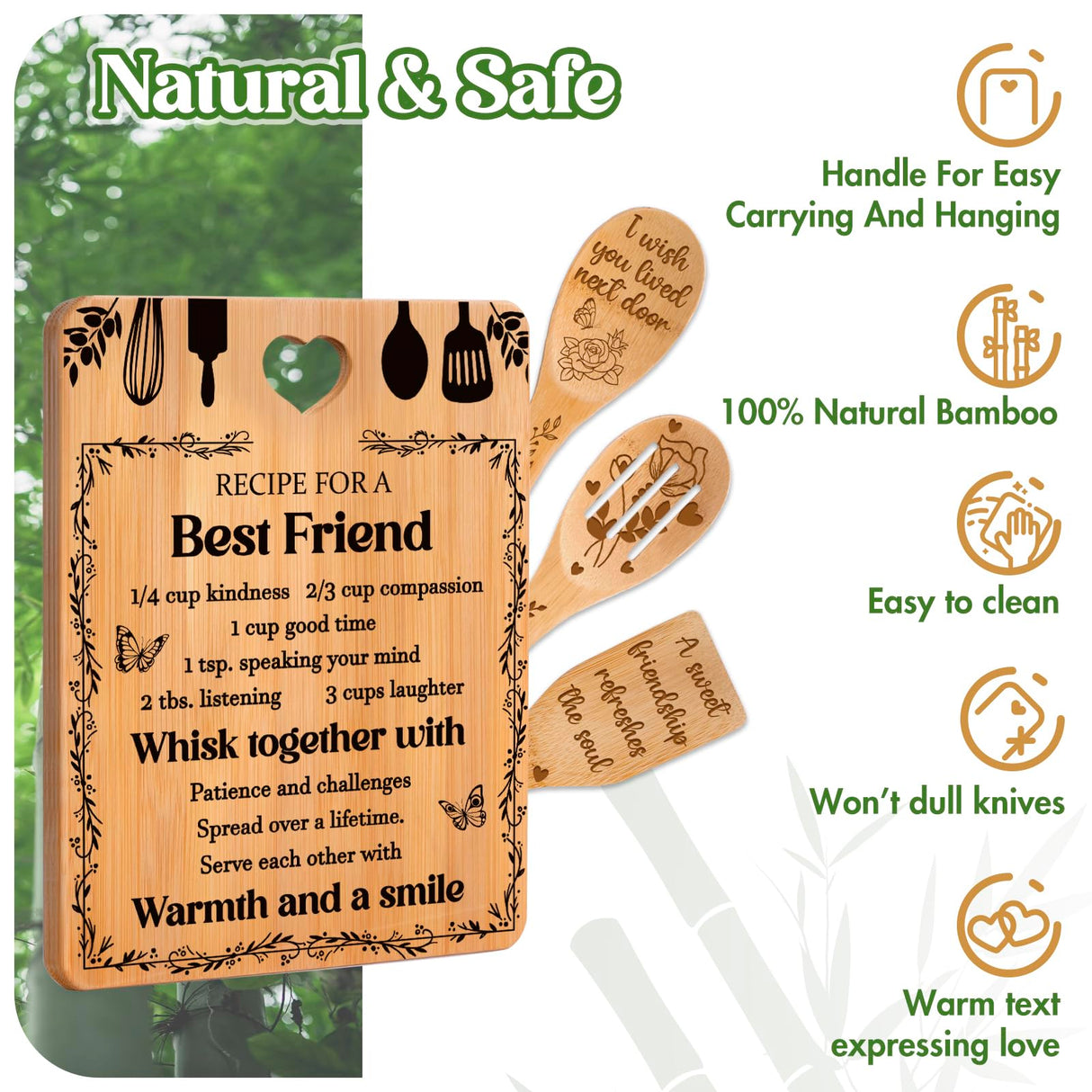 Best Friend Birthday Christmas Gifts for Women - Bamboo Cutting Board Set, Bestie Friendship Gifts for Women, Ideal Gifts for Birthday Graduation Wedding Job Move House Christmas Thanksgiving.