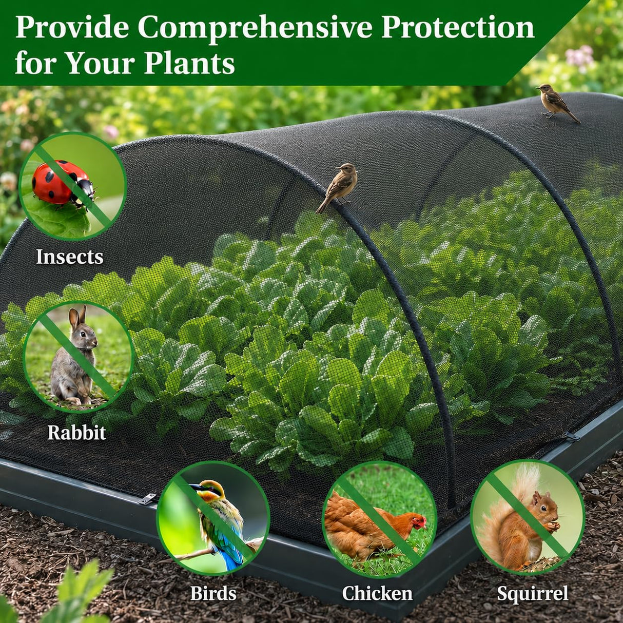 2PCS 10 x 16.5 Ft Mosquito Netting for Patio, Garden Mesh Netting, Fly Insect Bird Net Barrier for Protect Vegetables Plants, Mosquito Mesh Screen for Outdoor Patios Apartment Balcony (Black)