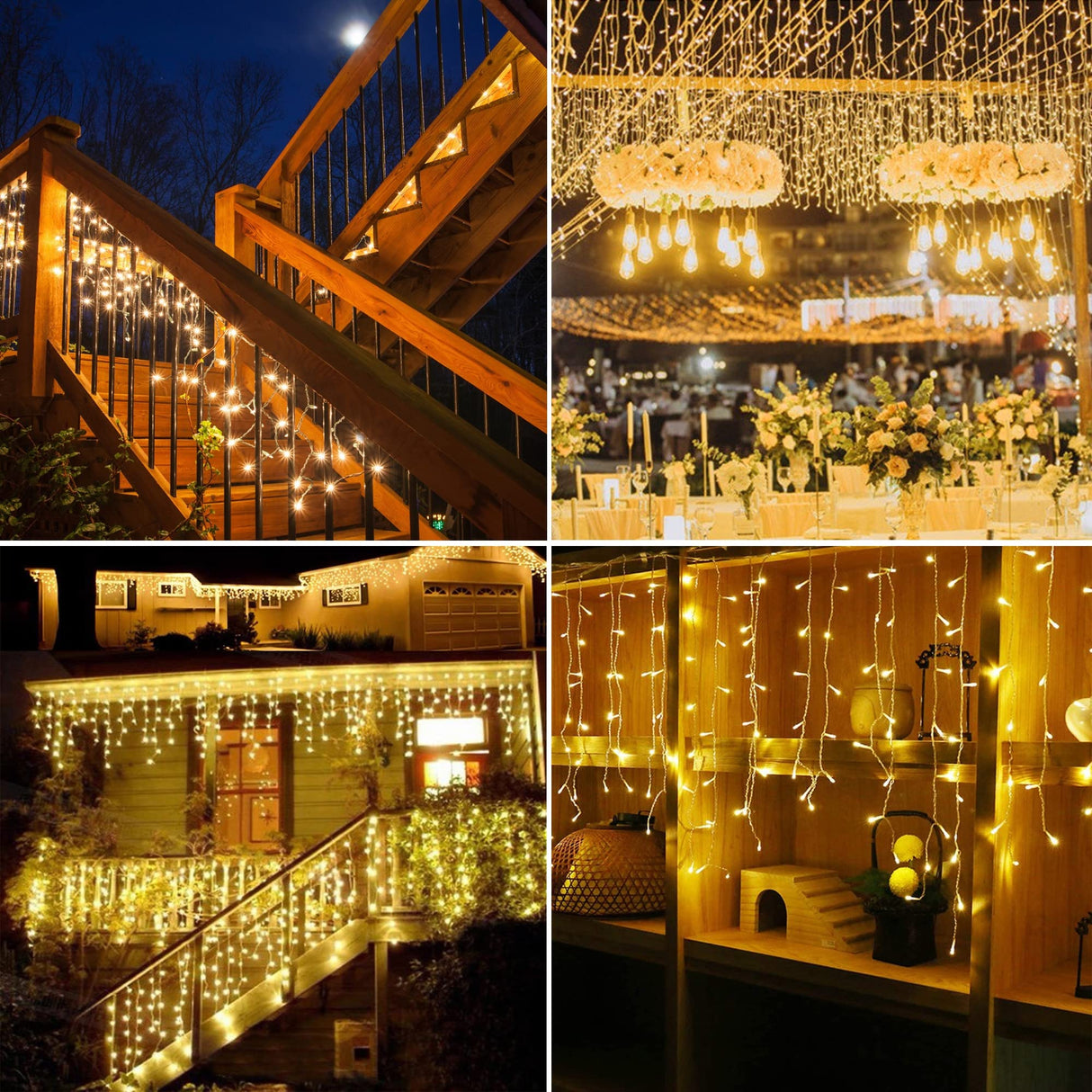 kemooie 400 LED Outdoor Curtain Lights, 26.2FT x 3.3FT Curtain String Lights with 8 Shining Modes for Indoor Ceremony Birthday Christmas Party Bedroom Balcony Roof Decorations (Warm White)