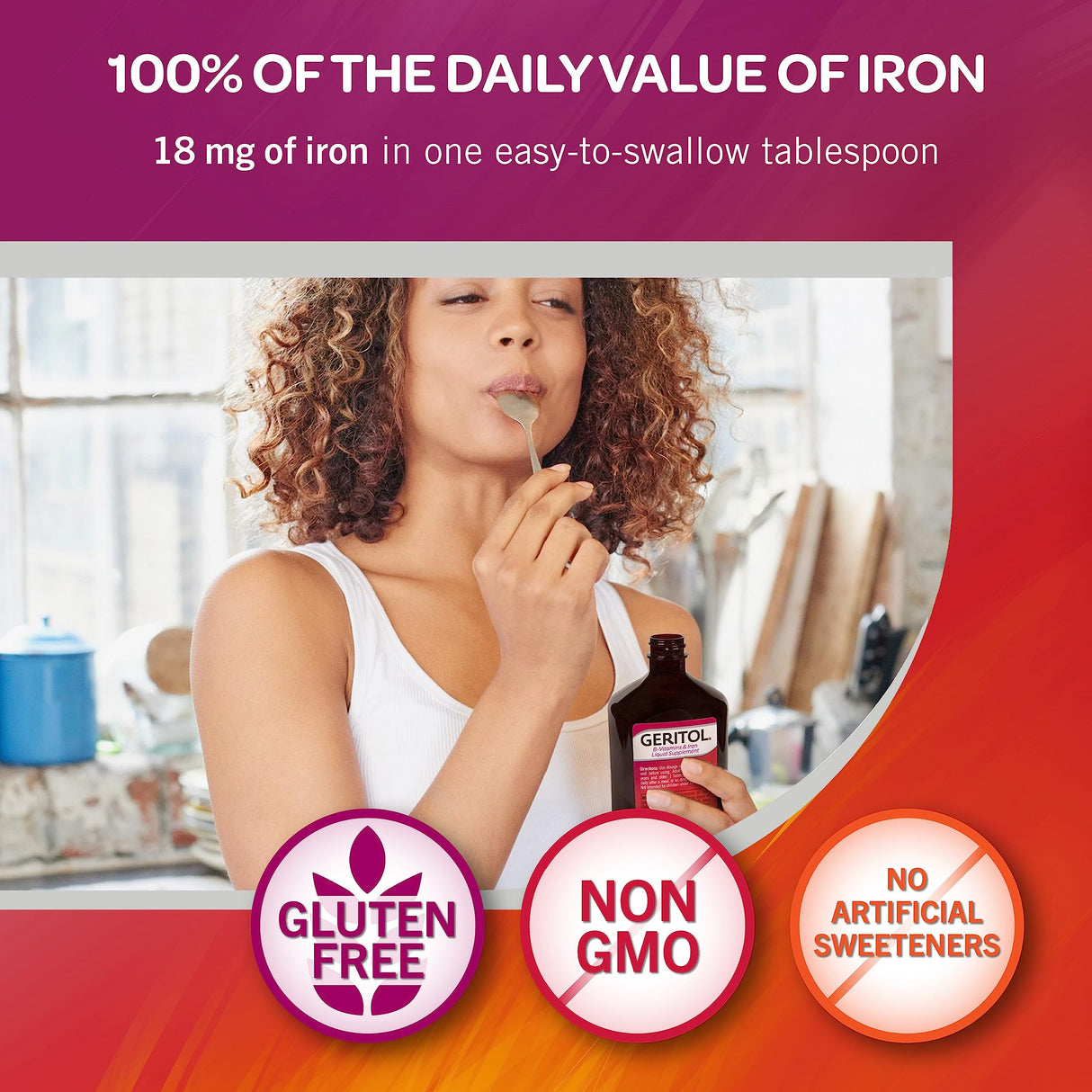 5 Pack Geritol, Liquid Vitamin and Iron Supplement, Energy Support, Contains High Potency B-Vitamins and Iron, Pleasant Tasting, Easy to Swallow, No Artificial Sweeteners, Non-GMO, 12 Oz