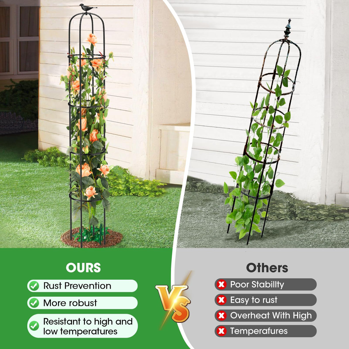 Tower Obelisk Garden Trellis for Climbing Plant,6.3FT/75.6" Rustproof Metal Potted Plant Climbing Support for Indoor Outdoor Flowers Vegetable Fruits Vines Support (2PCS)