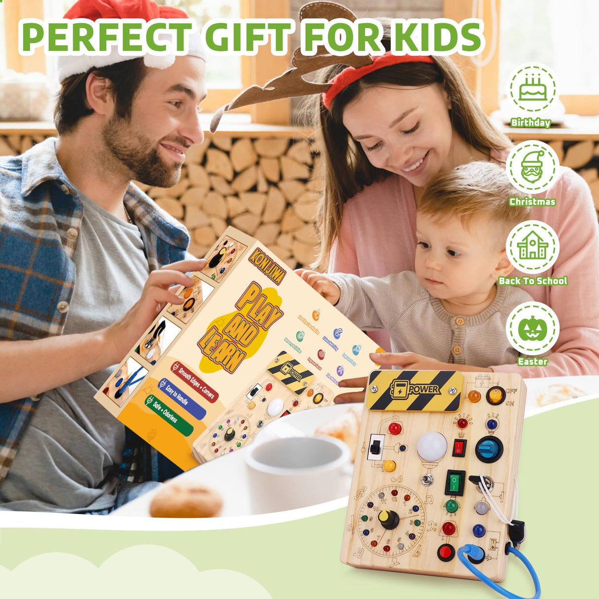 wakeInsa Montessori Busy Board,Montessori Toys for 1-3 Years Old,Baby Sensory Board,Preschool Learning Activities,Wooden Toys for Toddler,Christmas & Birthday Gift for Boys & Girls