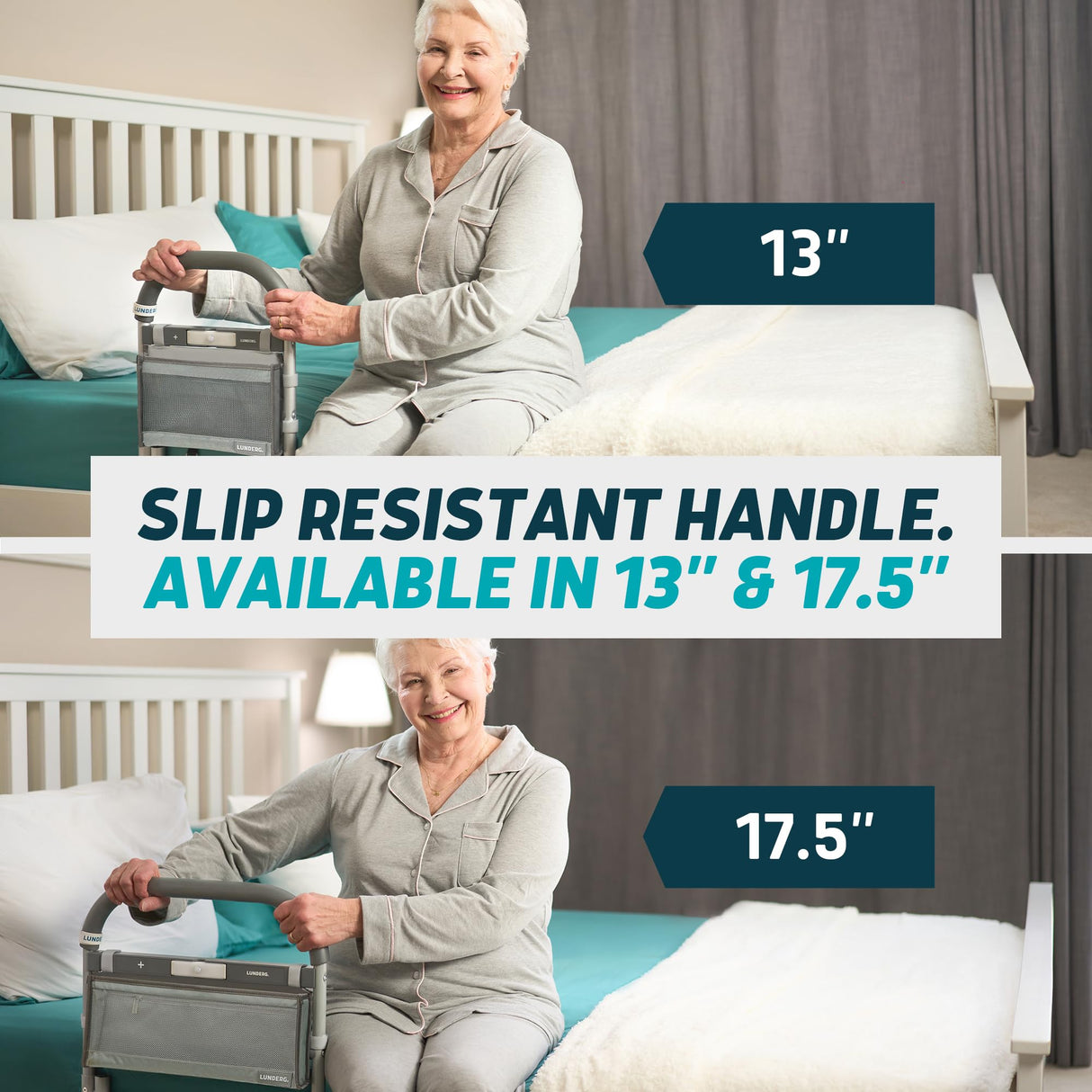 Lunderg Bed Rails for Elderly Adults Safety - with Motion Light, Storage Pocket & Non-Slip Handle Bar - Bed Railings for Seniors & Surgery Patients - The Bedside Assist Makes Getting in & Out Easier