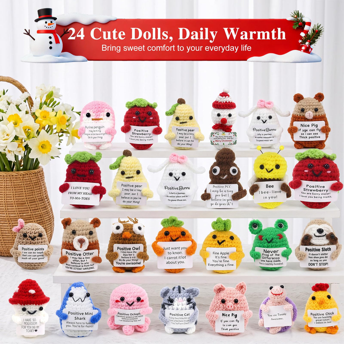 Advent Calendar 2026 Handmade Crochet Animals Plush Advent Calendar 24 Days Christmas Countdown Calendar with Positive Emotional Support Cards Gifts for Kids, Teens, Girls, Boys, Women, Men