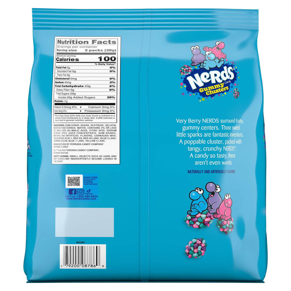 NERDS Gummy Clusters Candy, Very Berry, Crunchy and Gummy, Individually Wrapped Treat Size Packs, 60 Count, 30 oz