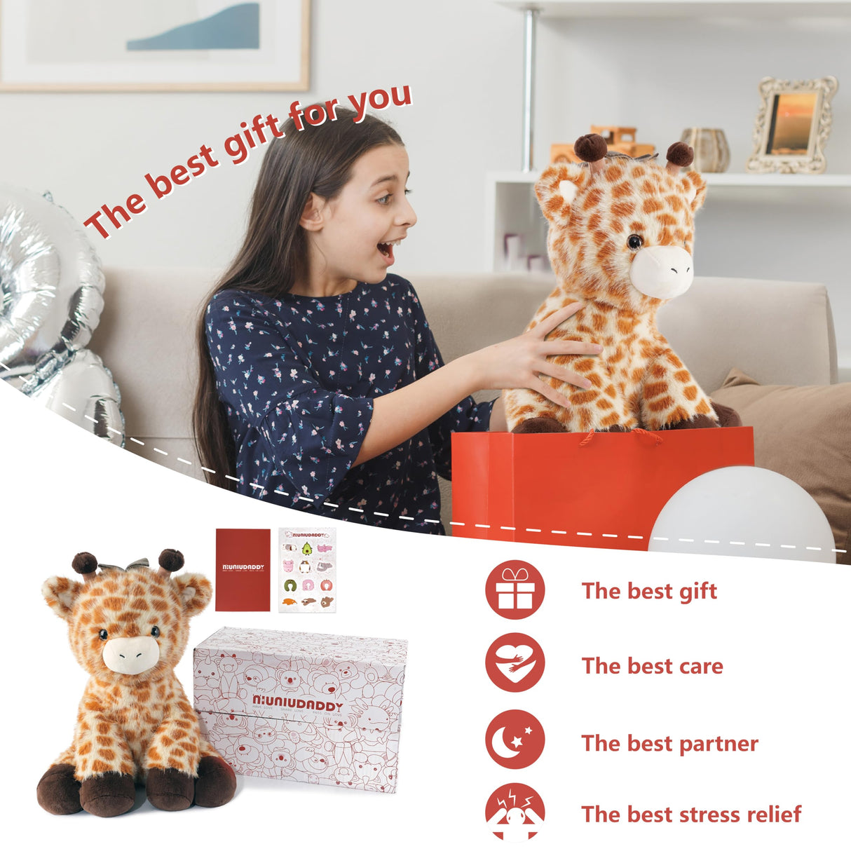 Niuniu Daddy 14" | 3.5 Pound Giraffe Weighted Plush Stuffed Animal, Heavy Giraffe Pillowfort Toys for Kids Adults, Weighted Beads for Stuffed Animals Body Pillow for Gift Birthday Christmas Holiday