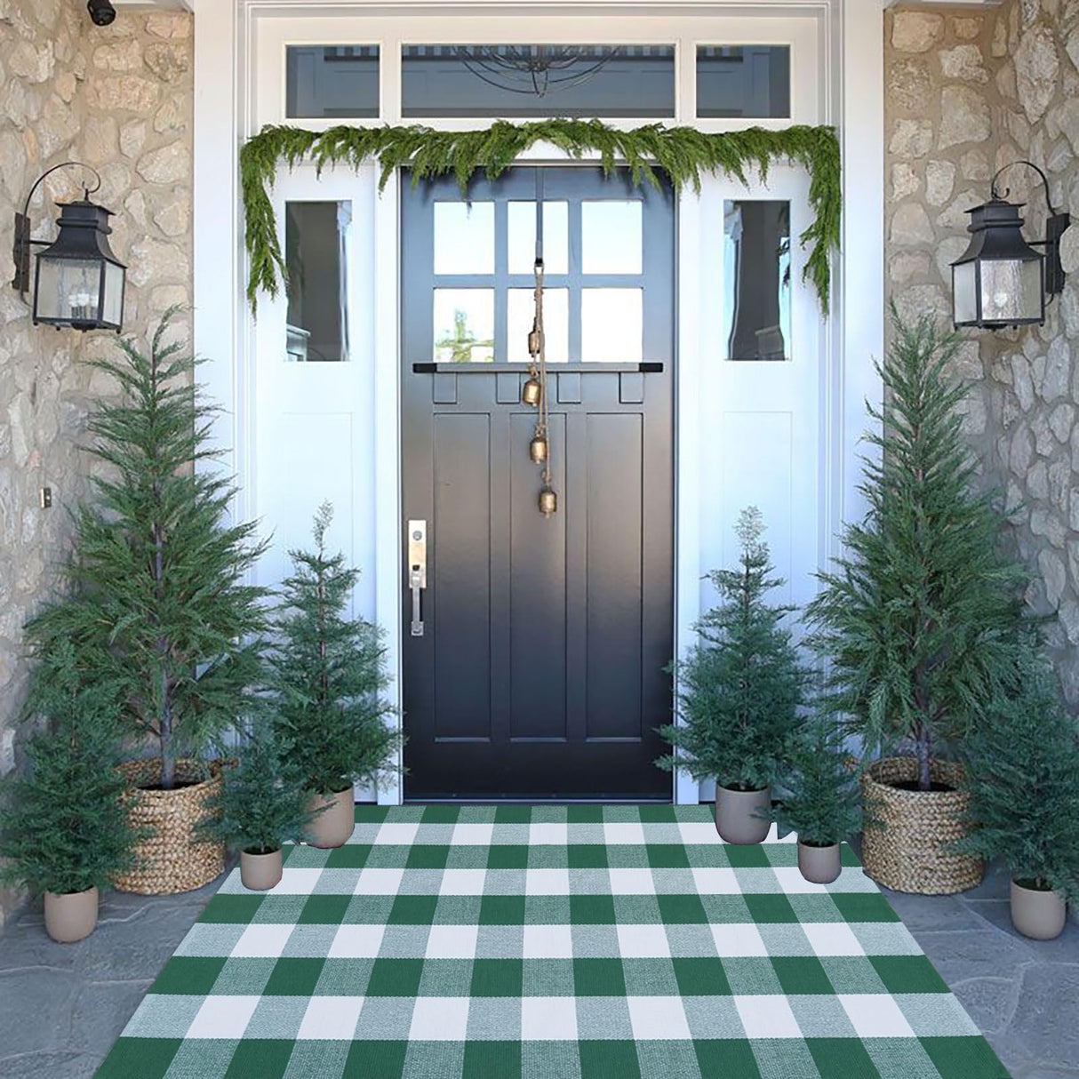 Christmas Outdoor Mat Buffalo Plaid Christmas Decor Rug Cotton Hand-Woven Layered Door Mats Washable Carpet for Front Porch, Kitchen, Farmhouse, Entryway