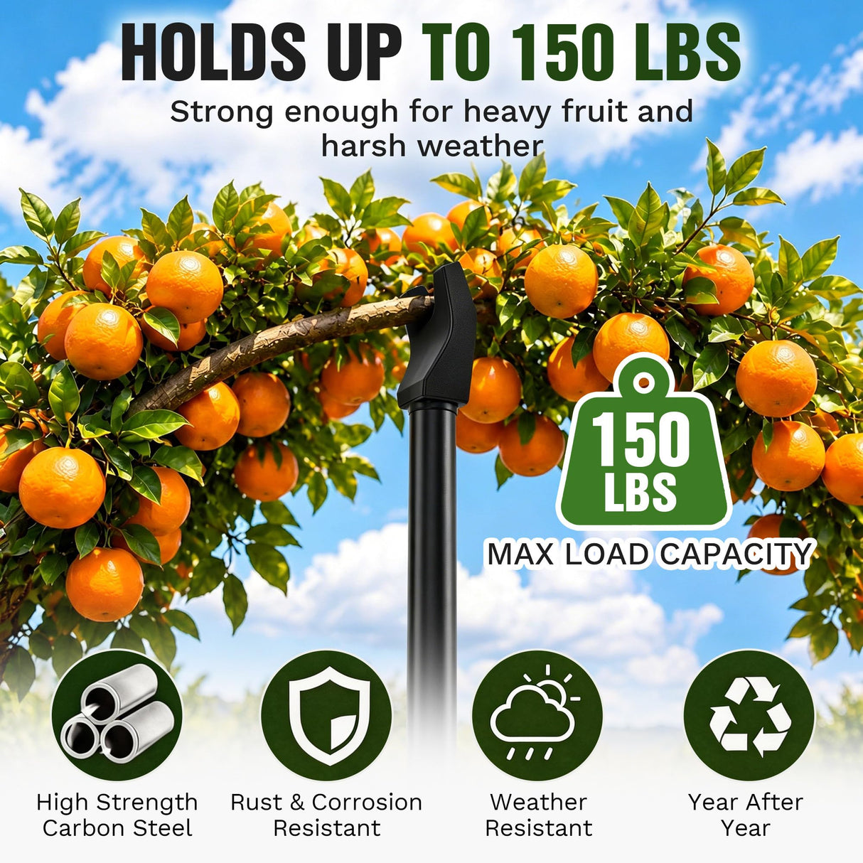 Carbon Steel Tree Support Pole with Crutch, Adjustable 20"-81" Tree Support for Leaning Trees, Prevents Fruit Trees Branch Breakage, Holds Up to 150 lbs, 360° Self Adjusting Base for Branch-Support