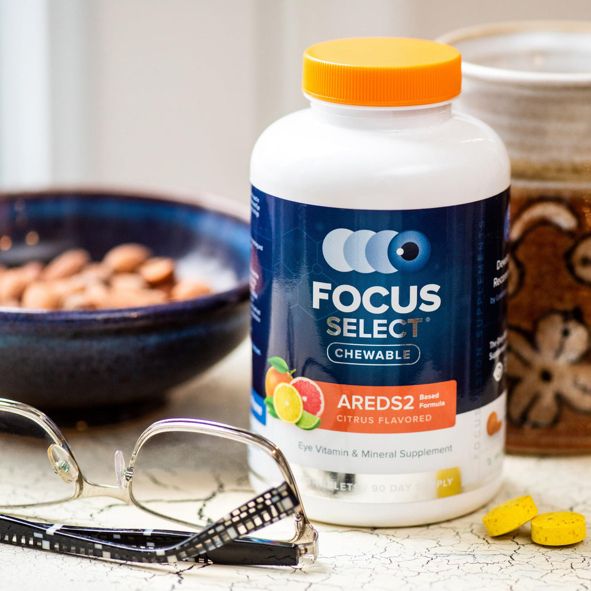 Focus Select AREDS2 Based Chewable Eye Vitamin-Mineral Supplement - AREDS2 Based Supplement for Eyes (180 ct. 90 Day Supply) Citrus Flavored AREDS2 Based Eye Chewable - AREDS2 Low Zinc Formula