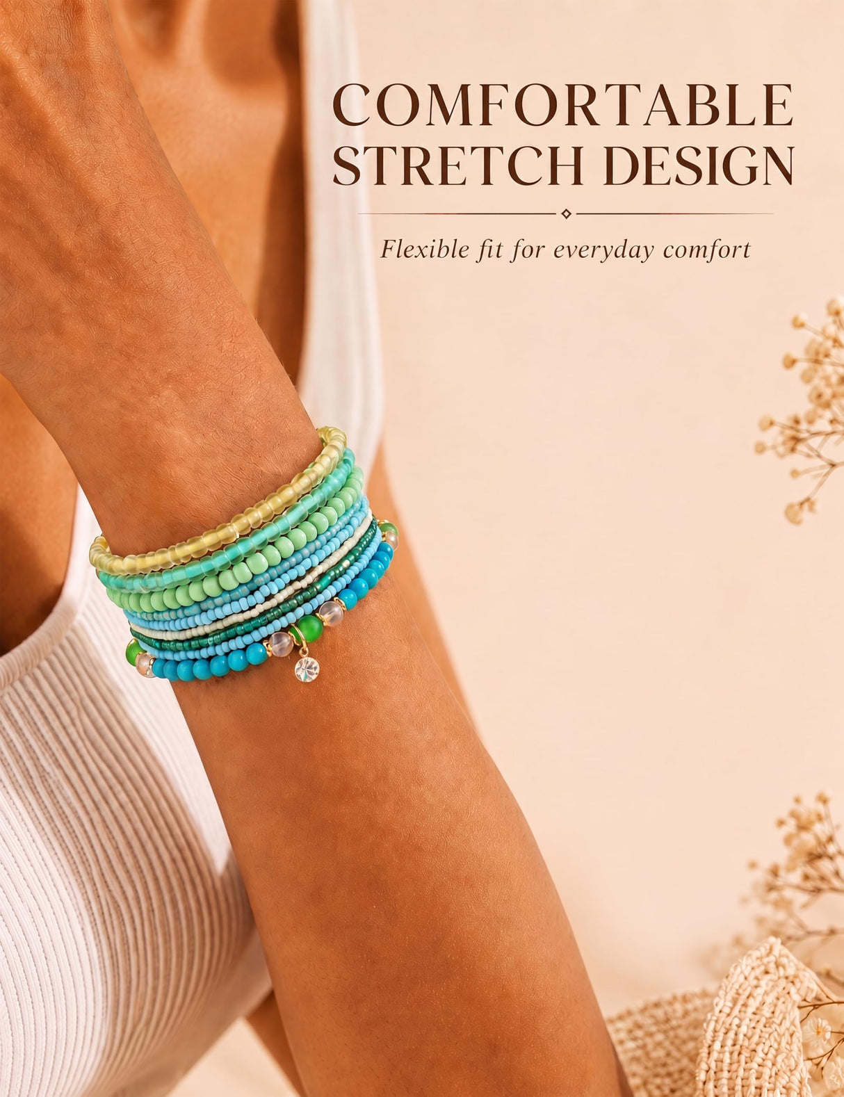 MILACOLATO 6Sets Boho Bead Stackable Bracelets for Women Men Adjustable