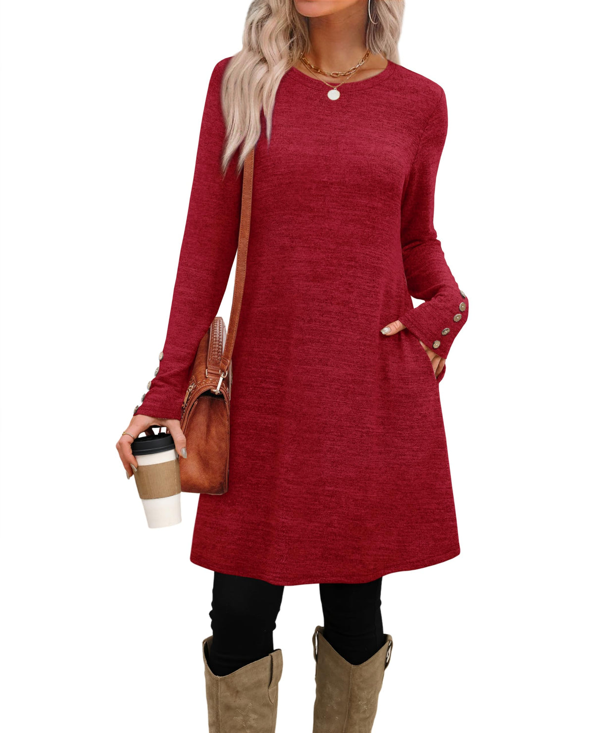 Sweater Dress Long Sleeve Dress for Women Winter Dresses for Women 2025 Winter Clothing Christmas Casual Dresses Red M