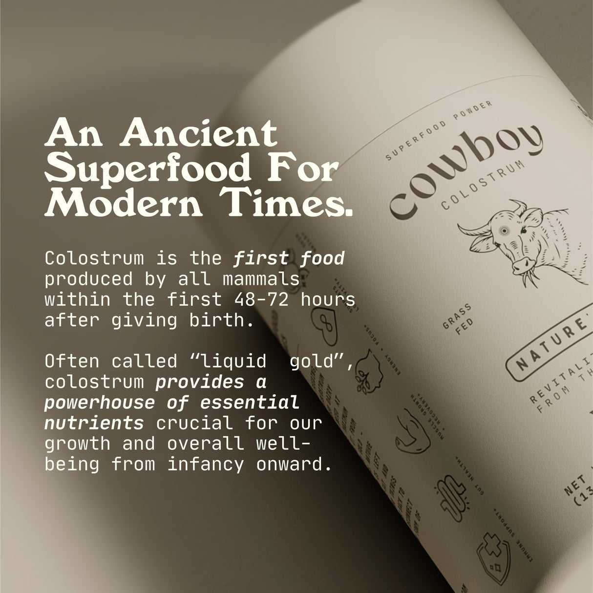 COWBOY COLOSTRUM Powder - Bovine Colostrum Powder for Women & Men - First Day Milking Whole Colostrum - Grass Fed Colostrum Supplement for Gut Health, Immunity, Skin & Hair (Unflavored, 40 Servings)