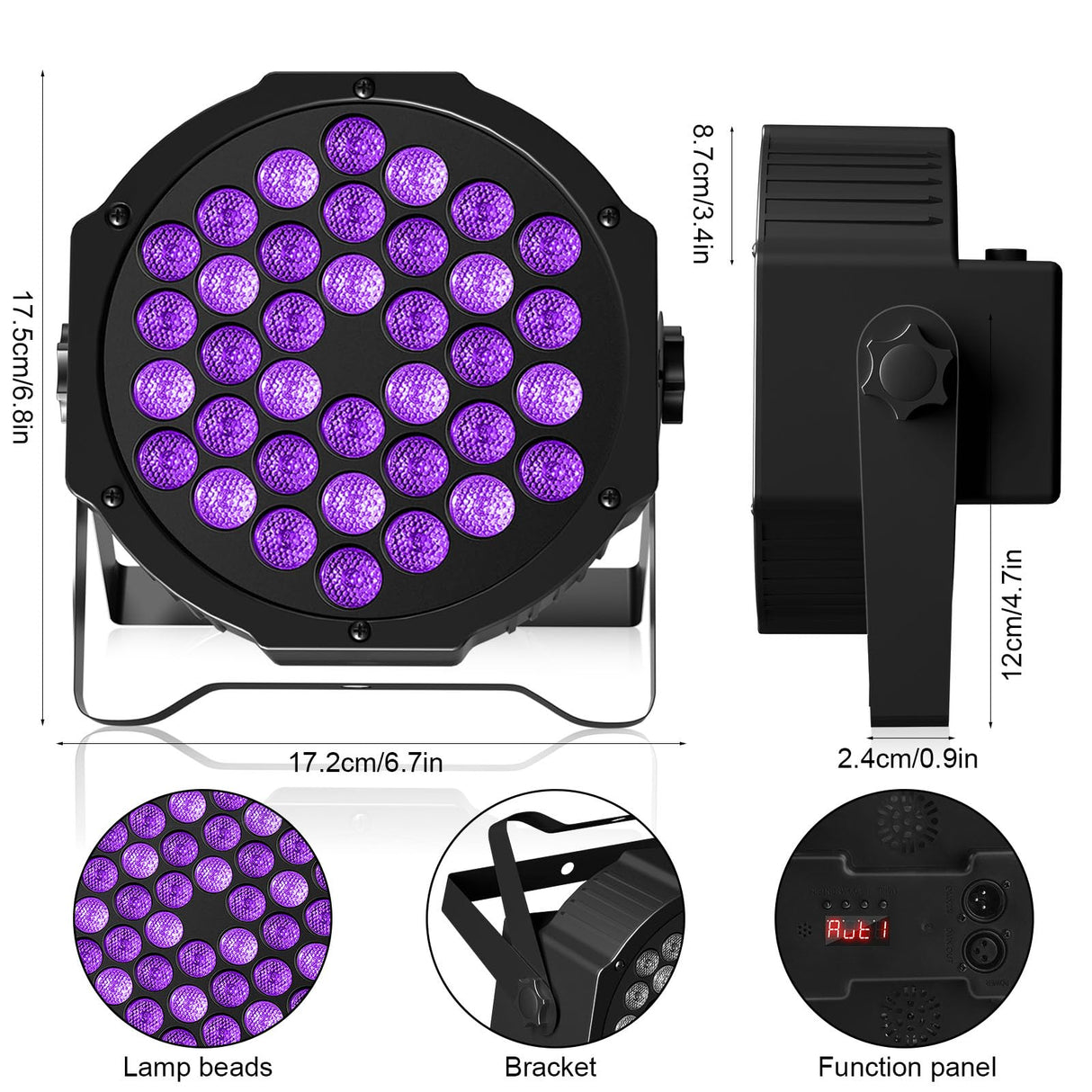 U`King 36LED Black Lights, 72W UV Blacklights Stage Lights with Glow in The Dark Party Supplies by Remote DMX Control for Christmas Blacklight Tapestry Church Birthday Party DJ Bars Nightclubs