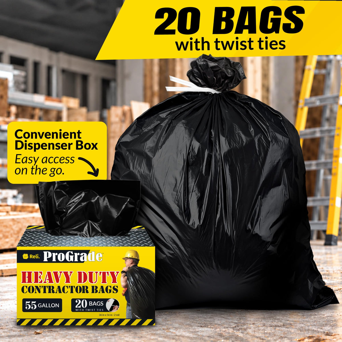 Reli. Contractor Garbage Bags 55 Gallon