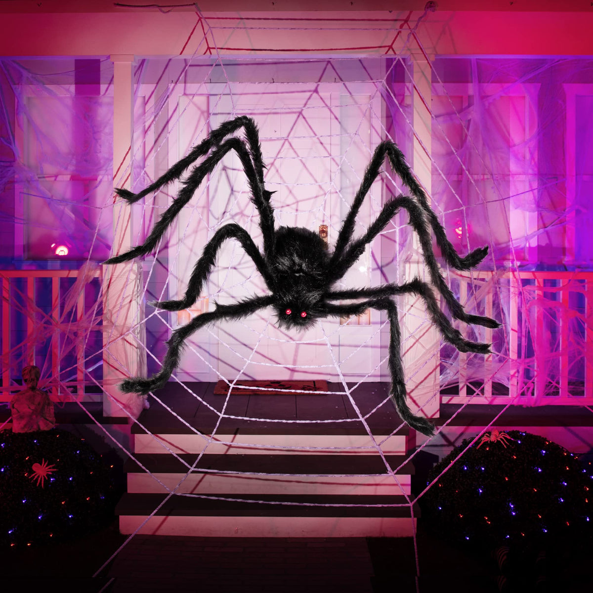 JOYIN 2 Pack 5 Ft Halloween Outdoor Decorations Hairy Black Spider, Scary Giant Spider, Fake Large Haunted House Props, Halloween Yard Lawn Decorations Party Indoor Decor