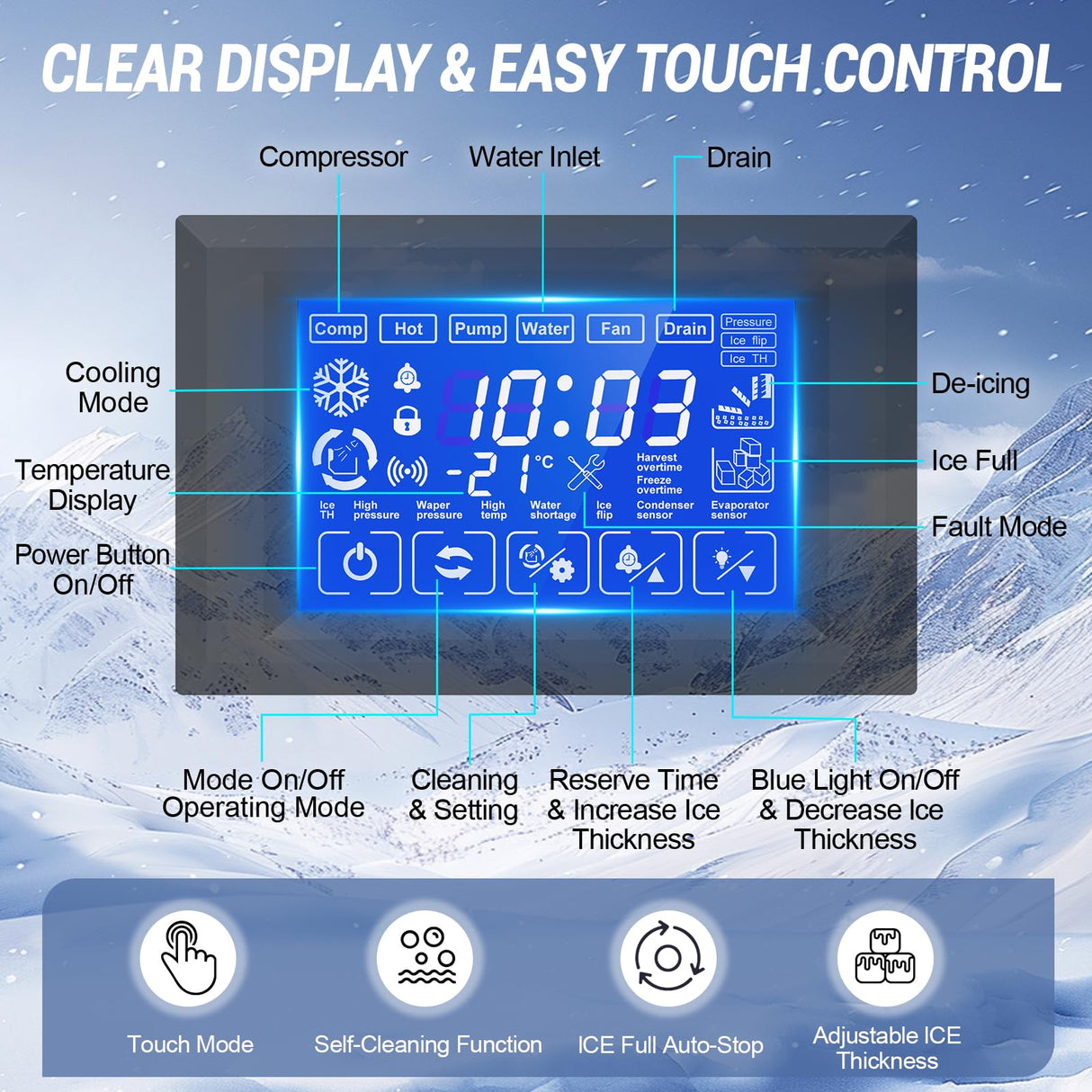 Ice Maker Commercial Ice Machine Large Capacity Stainless Steel 450 Lbs/24H Industrial Ice Machine, 350 Lbs Storage Commercial Ice Machines Free Standing, Cubes Ice Makers Commercial