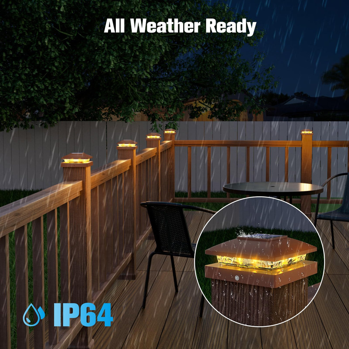 VOLISUN 4x4 Solar Post Cap Light 16pack,Solar Fence - Post Lights Brown Outdoor Waterproof for Wooden/Vinyl Post, with Warm White for Deck