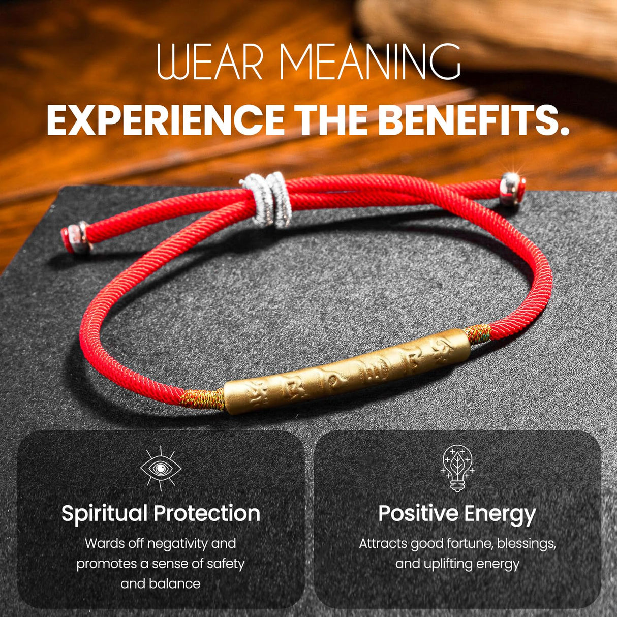 Buddha & Karma Tibetan Red String Bracelet - Handmade Buddhist Lucky Charm for Protection, Good Fortune & Positive Energy - Spiritual Bracelet for Men & Women - Adjustable Bracelets for Daily Wear - Gold