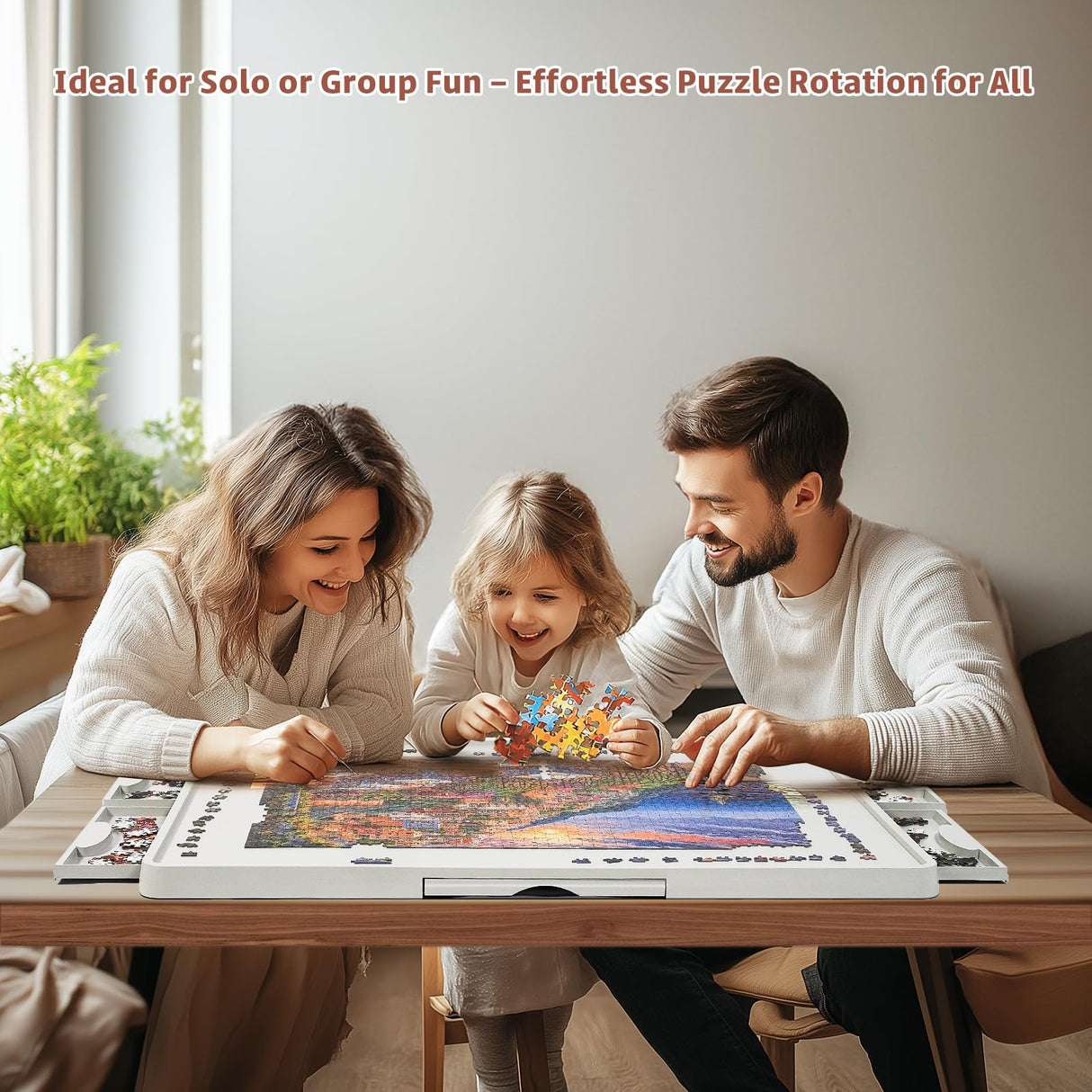 BuilderButler Lightweight 1500 Pieces Rotating Puzzle Board with 6 Sliding Drawers and Cover – 360° Lazy Susan Spinning, 34.25"x26.38" Portable Plastic Puzzle Table, Christmas Gift for Mom