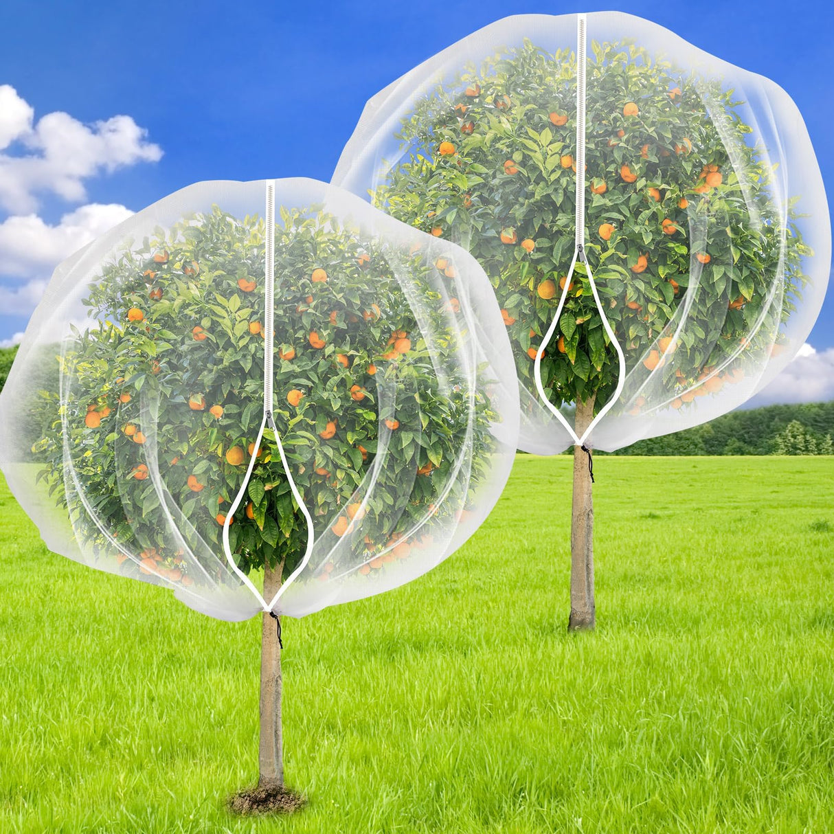 2PCS Large 7.8 x 7.8ft Fruit Tree Netting Cover with Zipper and Drawstring,Garden Insect Netting Plant Cover Transparent Bird Plant Barrier Flower Fruit Mesh Screen for Preventing Deer Squirrel Bugs