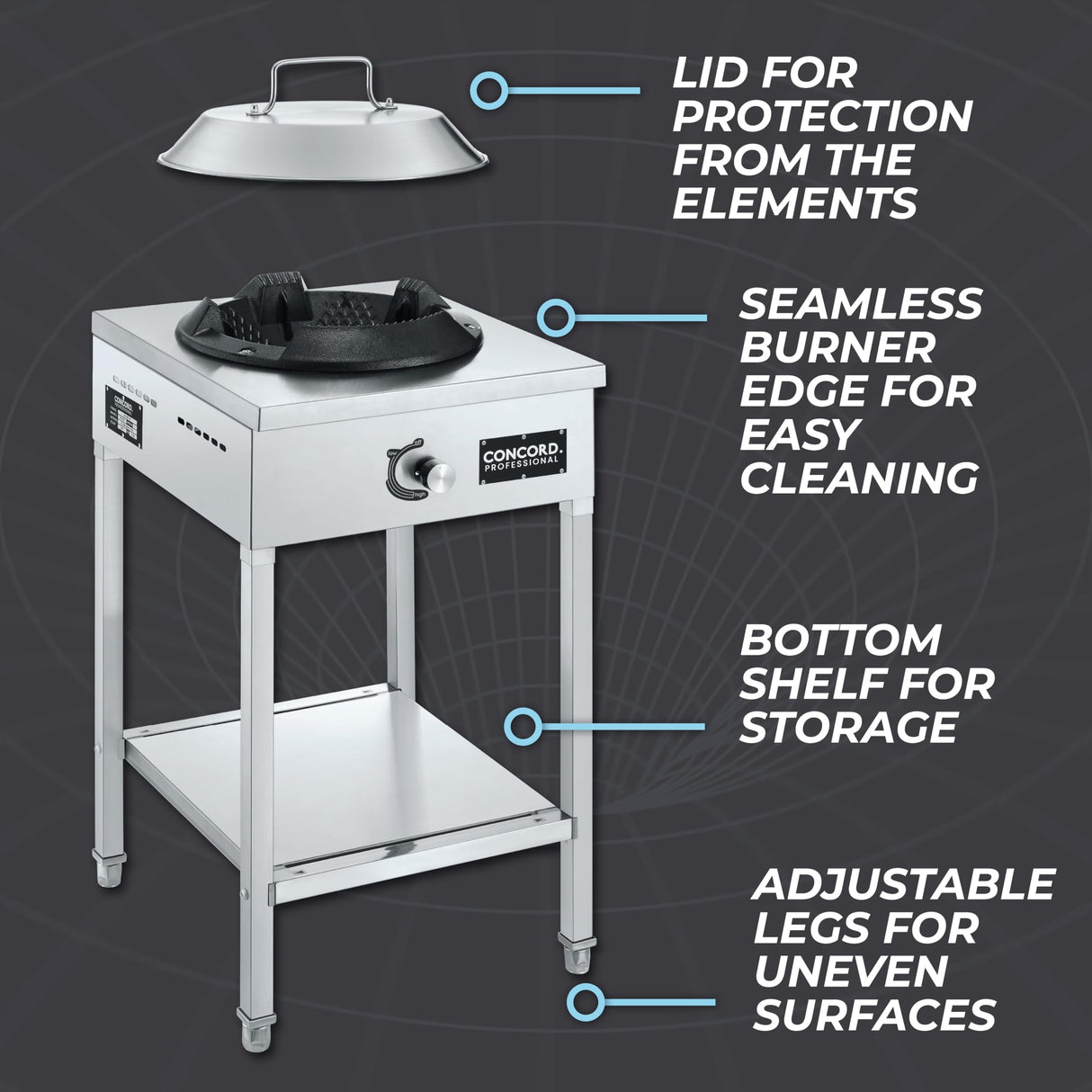 Concord Professional Vortex Burner Stainless Steel Commercial Wok Range Single Burner Outdoor Propane Stove. Great for Stir Fry, Outdoor Kitchen, Asian Cuisine