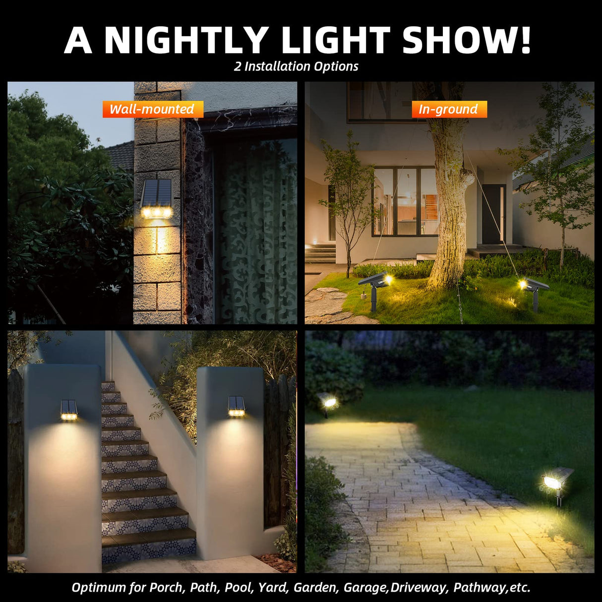 LEREKAM Solar Spot Lights Outdoor Landscape Lights, 40 LEDs Solar Landscape Spotlights Outdoor Waterproof Auto On/Off Garden Lights, Outdoor Lights for Yard Palm Trees Driveway Patio Pool