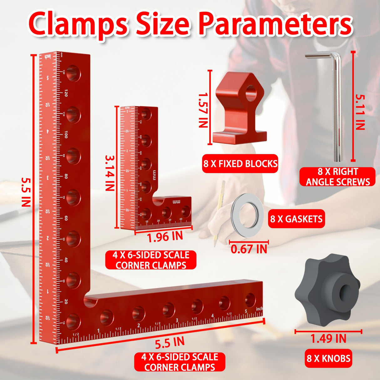 Corner Clamps for Woodworking,8pcs corner clamps With Box, 5.5"& 3.14"Aluminum Alloy 90 degree right angle clamp, Positioning Square Tools for Frame, Cabinets, Drawers,Box, for Dad.