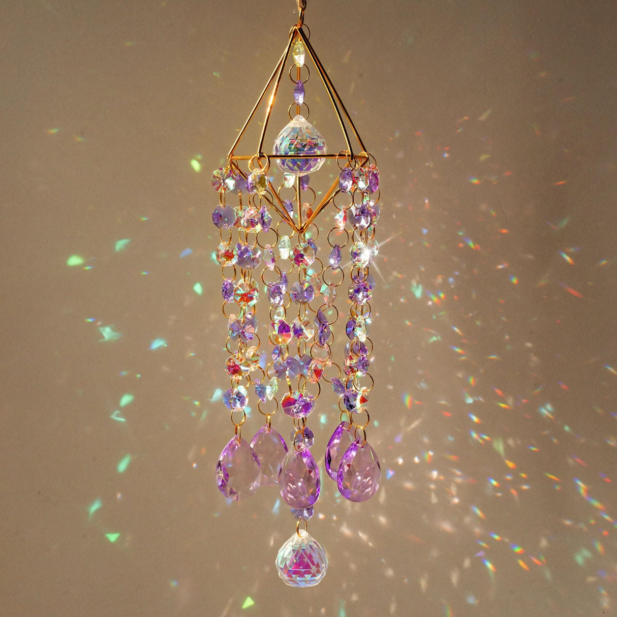 21.5'' Crystal Prisms Suncatcher for Window Hanging,Purple