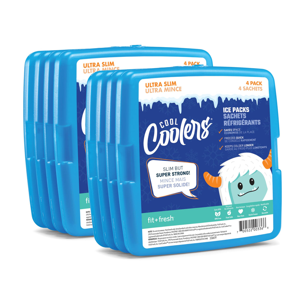 Cool Coolers by Fit & Fresh Kids Clear Blue Ice Packs, Quick Freeze, Space-Saving, Reusable Ice Pack for Lunch Boxes & Coolers