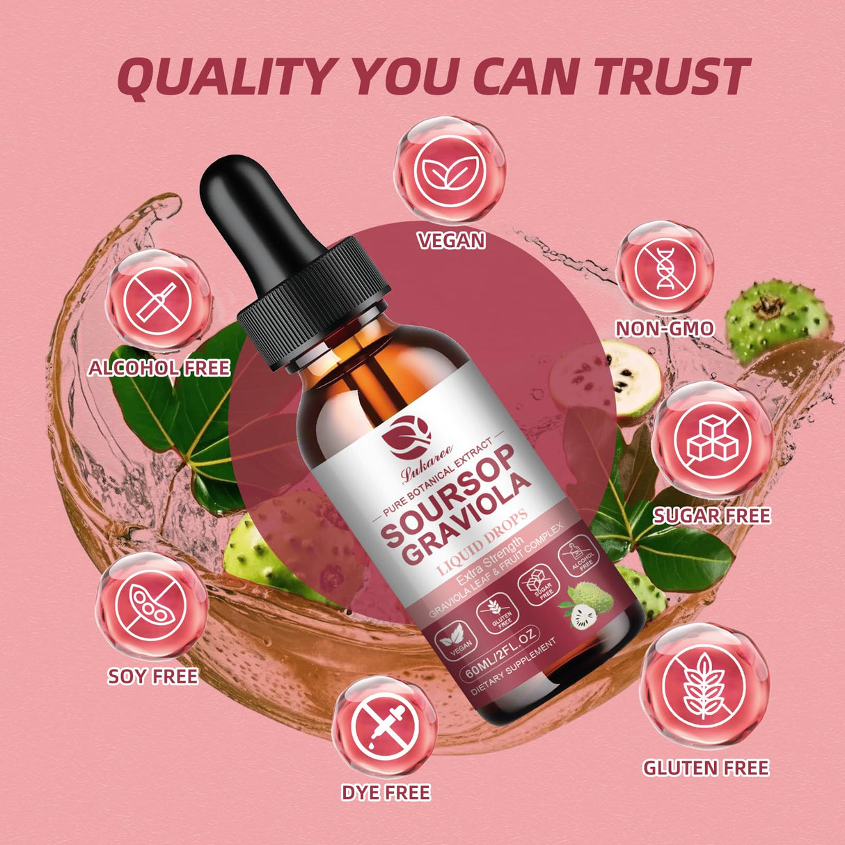 Soursop Graviola Liquid Drop - Pure Leave & Fruit Complex - 4X Effectiveness - Soursop Bitters Liquid for Immunity, Liver & Antioxidant, Herbal Goodness, 2 Month Supply, 4 Fl Oz